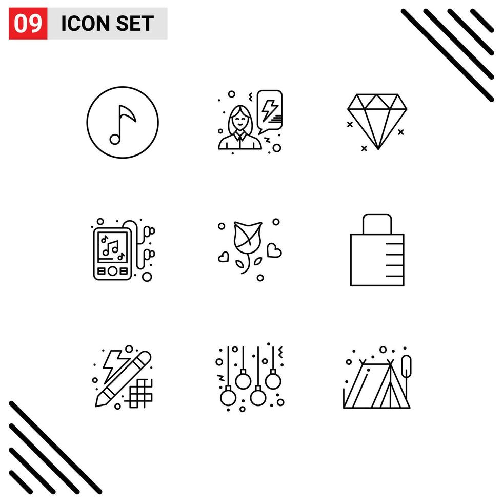 Set of 9 Vector Outlines on Grid for key propose jewelery love rose Editable Vector Design Elements