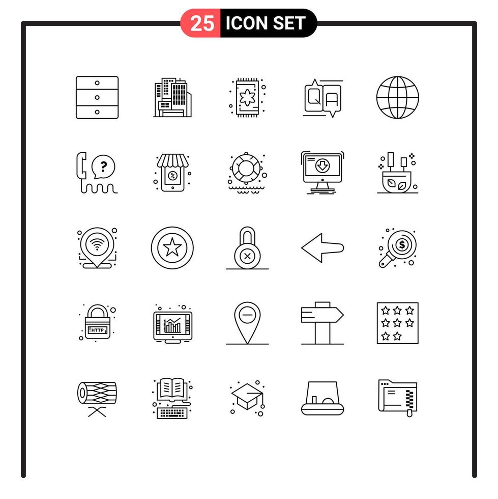 25 Thematic Vector Lines and Editable Symbols of web earth furniture message comment Editable Vector Design Elements