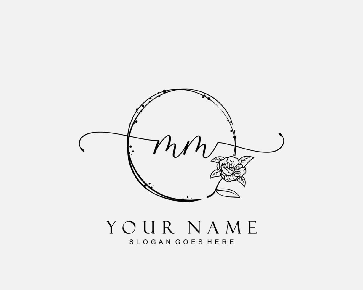 Initial MM beauty monogram and elegant logo design, handwriting logo of initial signature, wedding, fashion, floral and botanical with creative template. vector