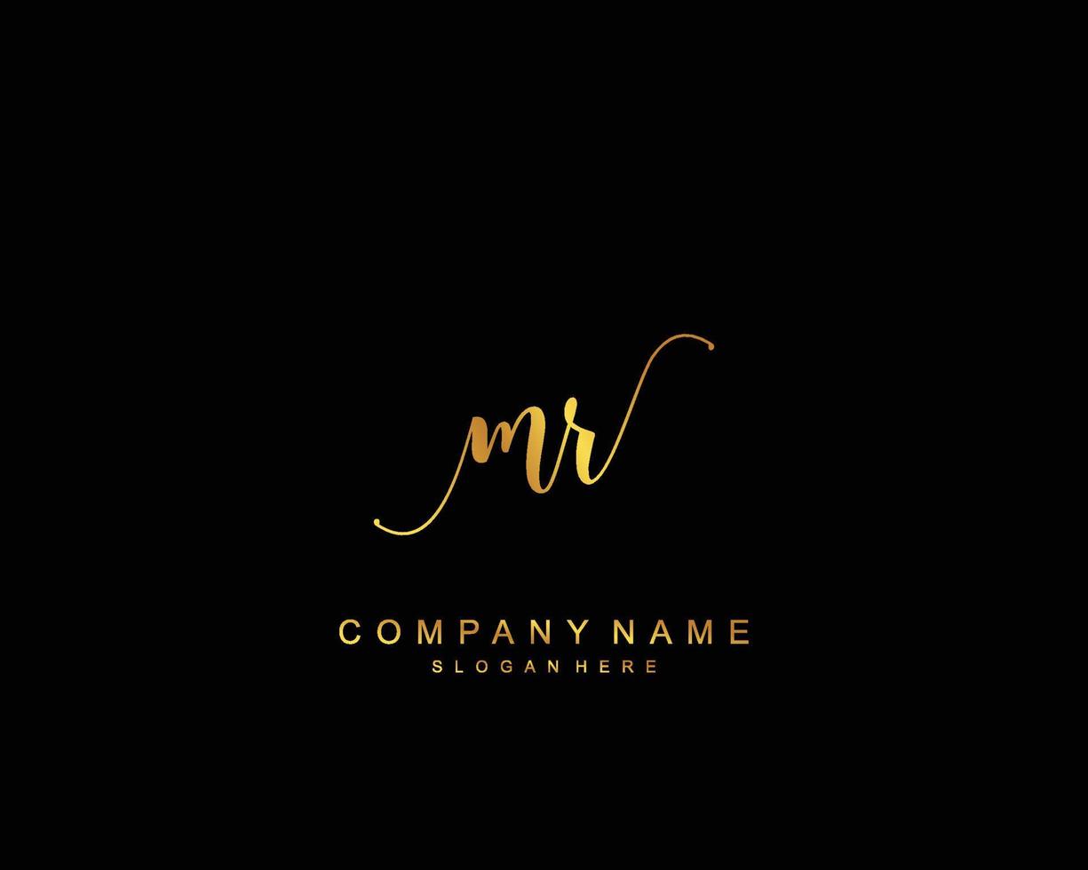 Initial MR beauty monogram and elegant logo design, handwriting logo of initial signature, wedding, fashion, floral and botanical with creative template. vector