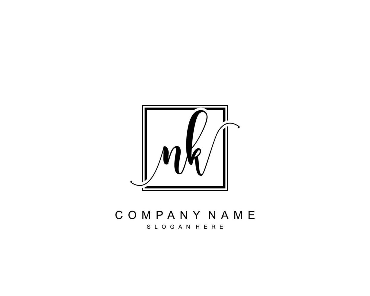 Initial NK beauty monogram and elegant logo design, handwriting logo of initial signature, wedding, fashion, floral and botanical with creative template. vector