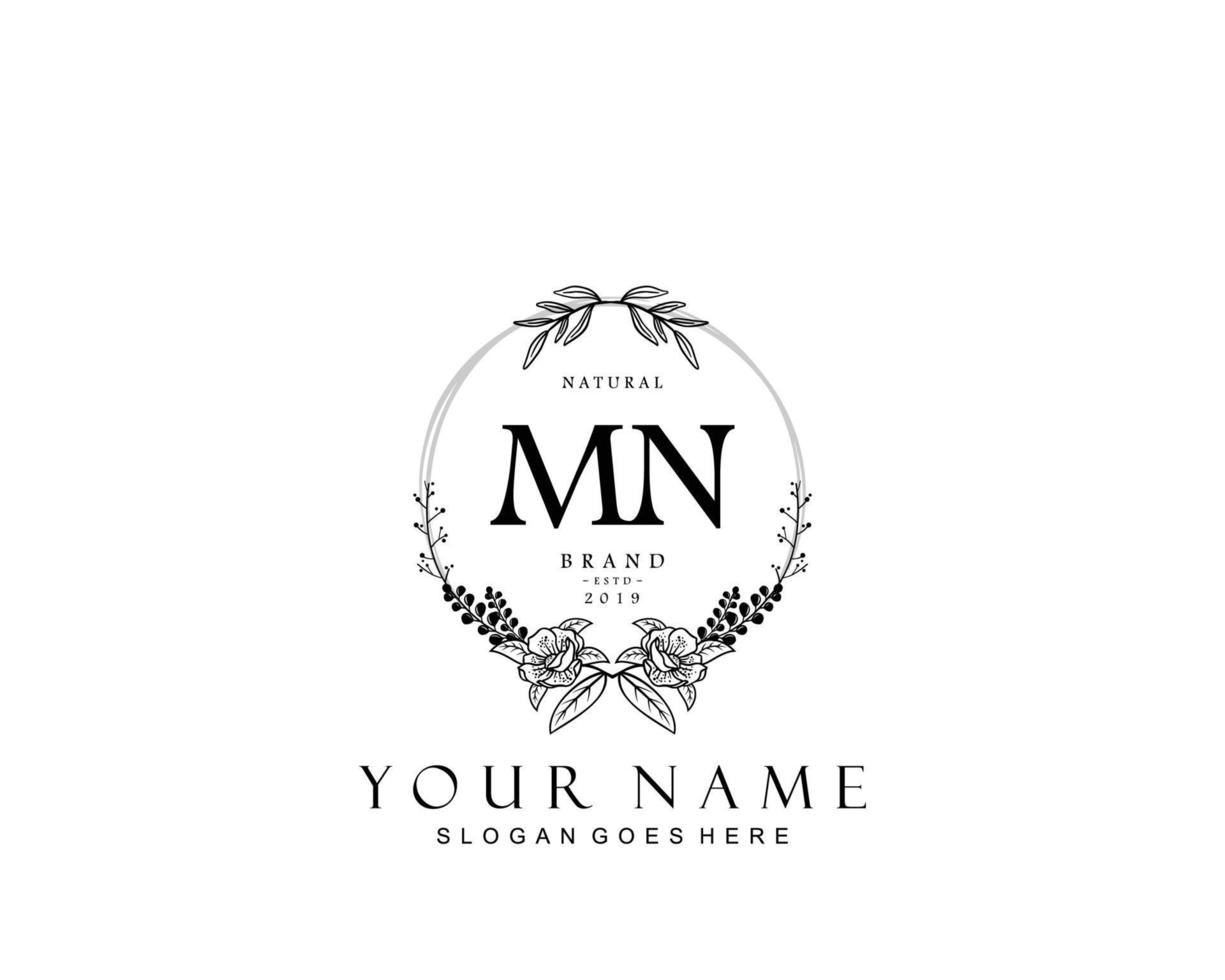 Initial MN beauty monogram and elegant logo design, handwriting logo of initial signature, wedding, fashion, floral and botanical with creative template. vector