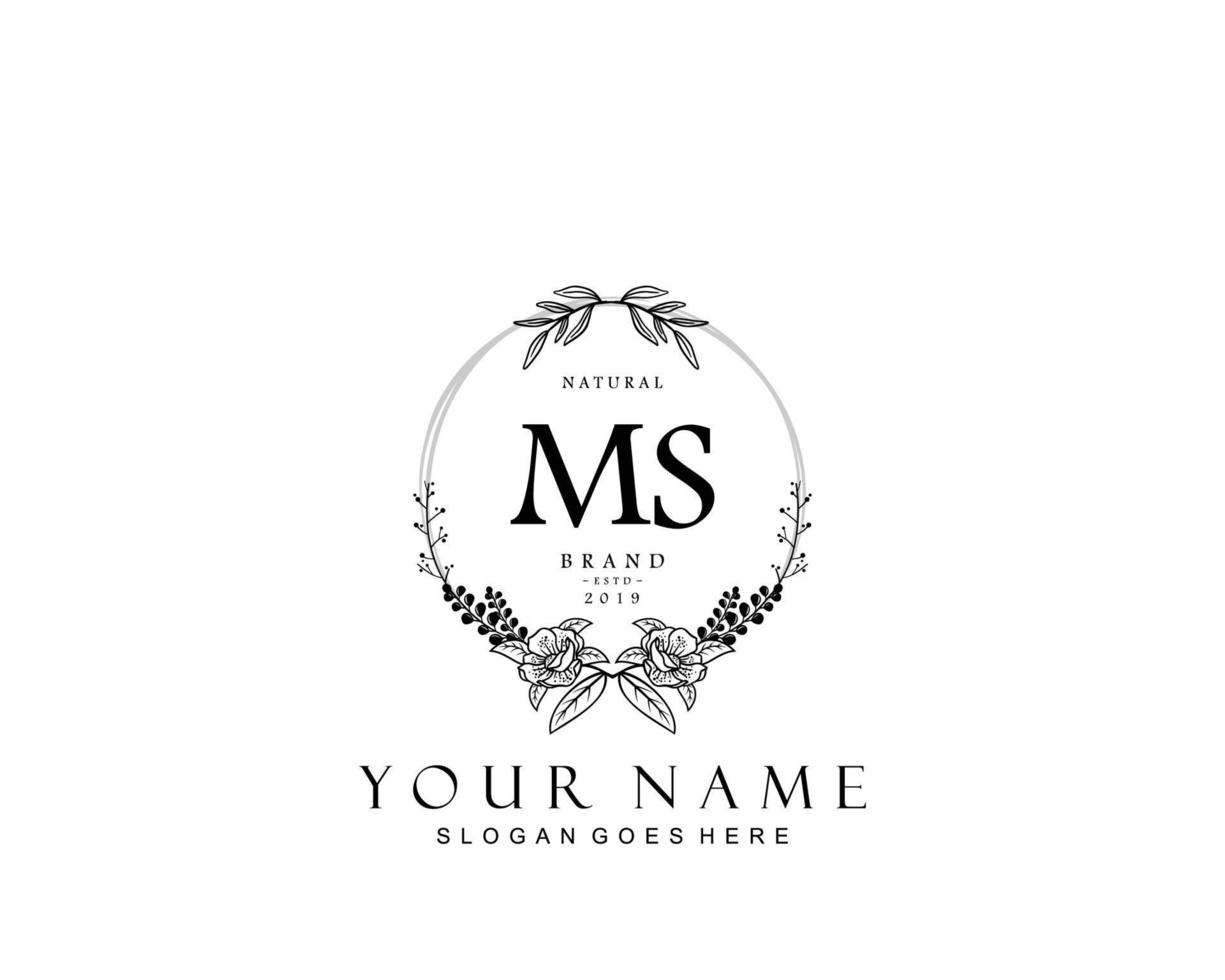 Initial MS beauty monogram and elegant logo design, handwriting logo of initial signature, wedding, fashion, floral and botanical with creative template. vector