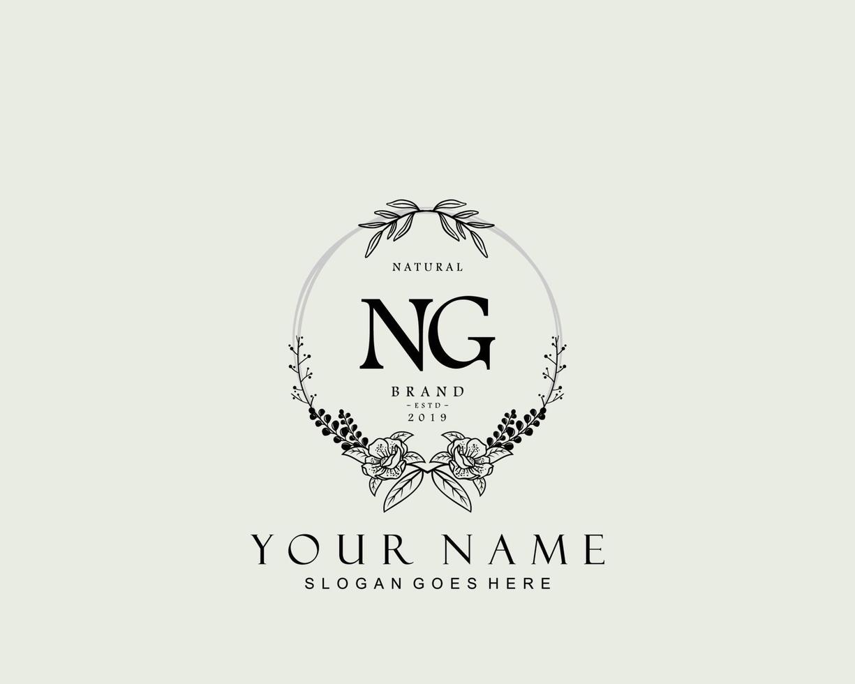 Initial NG beauty monogram and elegant logo design, handwriting logo of initial signature, wedding, fashion, floral and botanical with creative template. vector