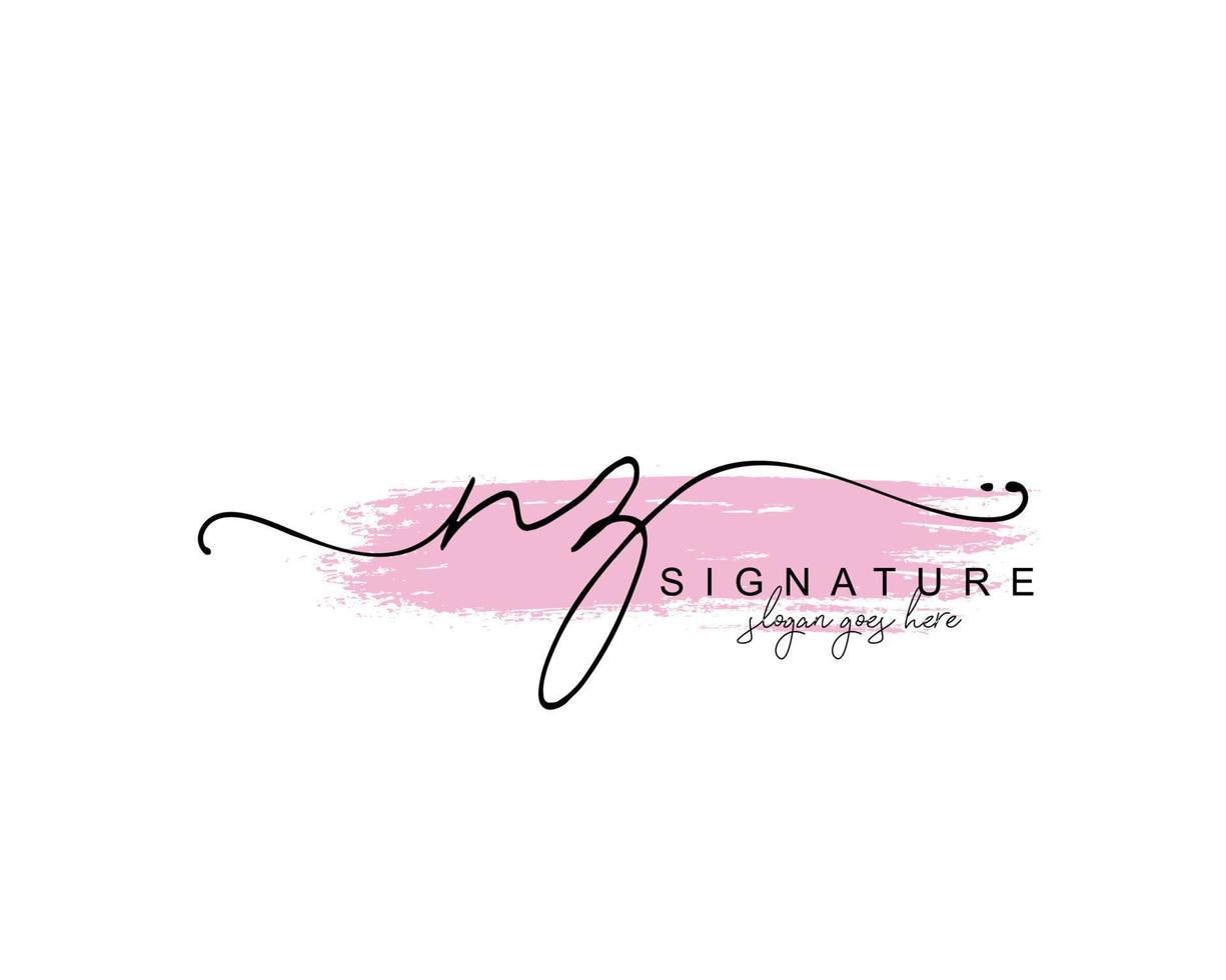 Initial NZ beauty monogram and elegant logo design, handwriting logo of initial signature, wedding, fashion, floral and botanical with creative template. vector