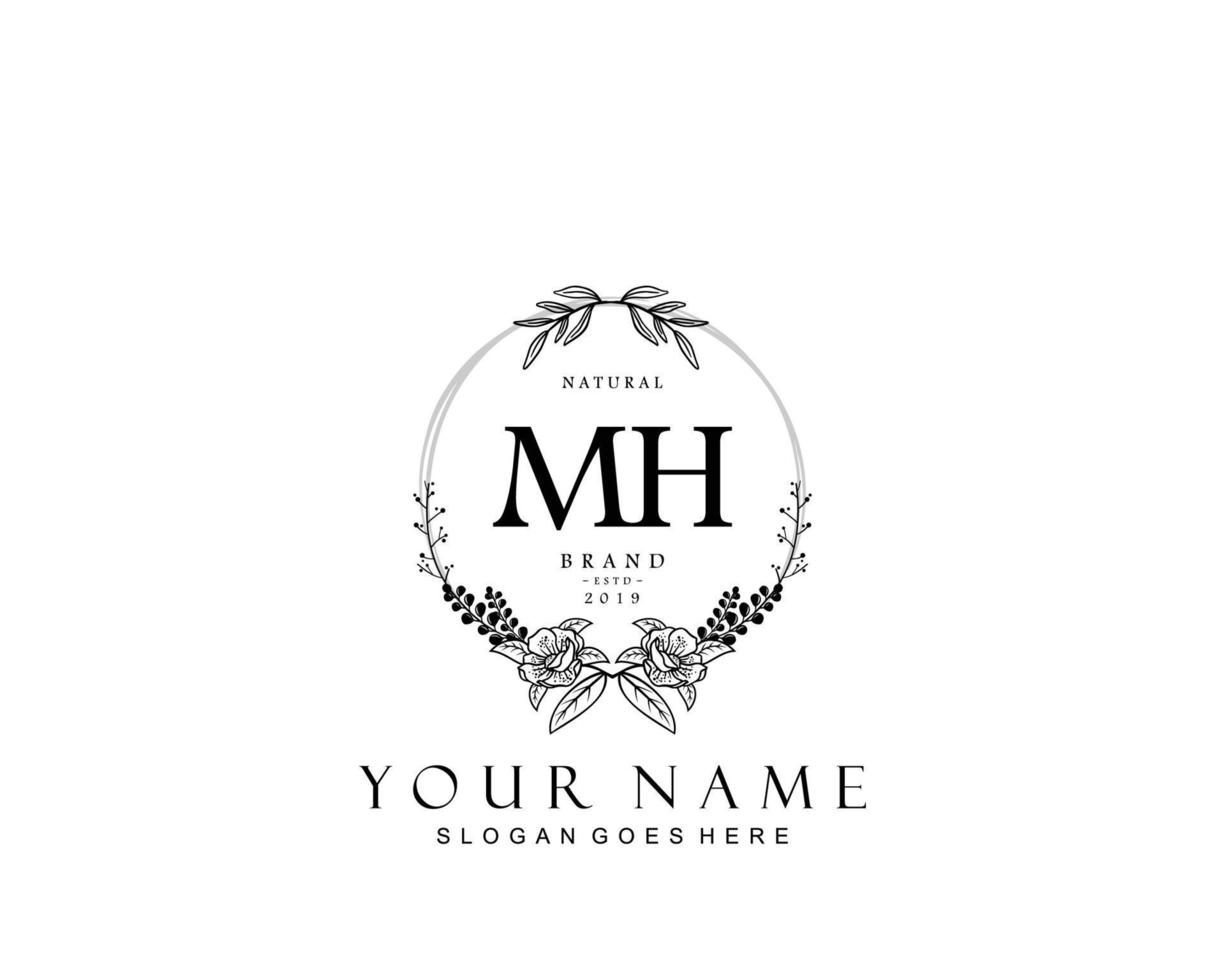 monograma de belleza mh inicial y diseño de logotipo elegante, logotipo de escritura a mano de firma inicial, boda, moda, floral y botánica con plantilla creativa. vector