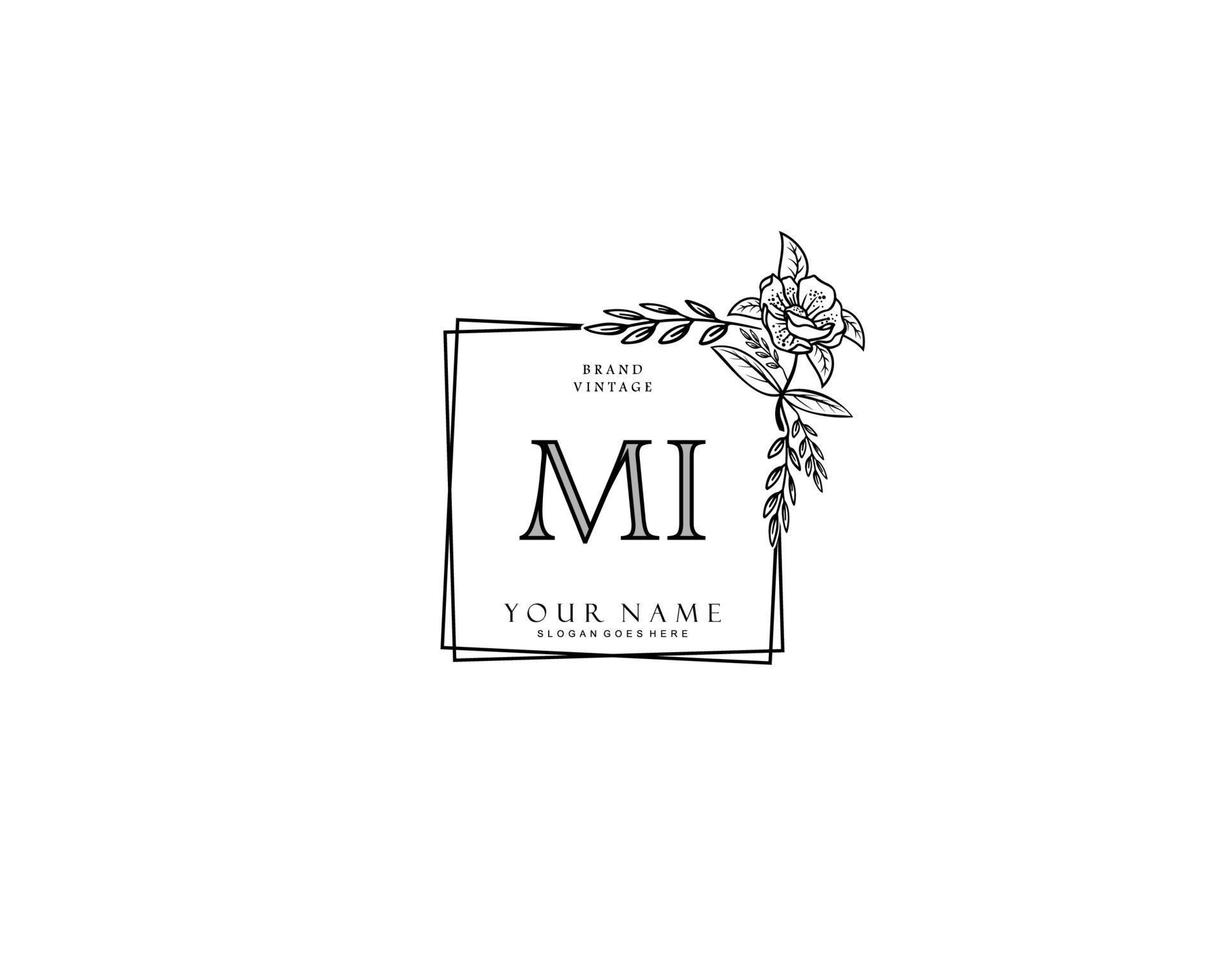 monograma de belleza mi inicial y diseño de logotipo elegante, logotipo de escritura a mano de firma inicial, boda, moda, floral y botánica con plantilla creativa. vector