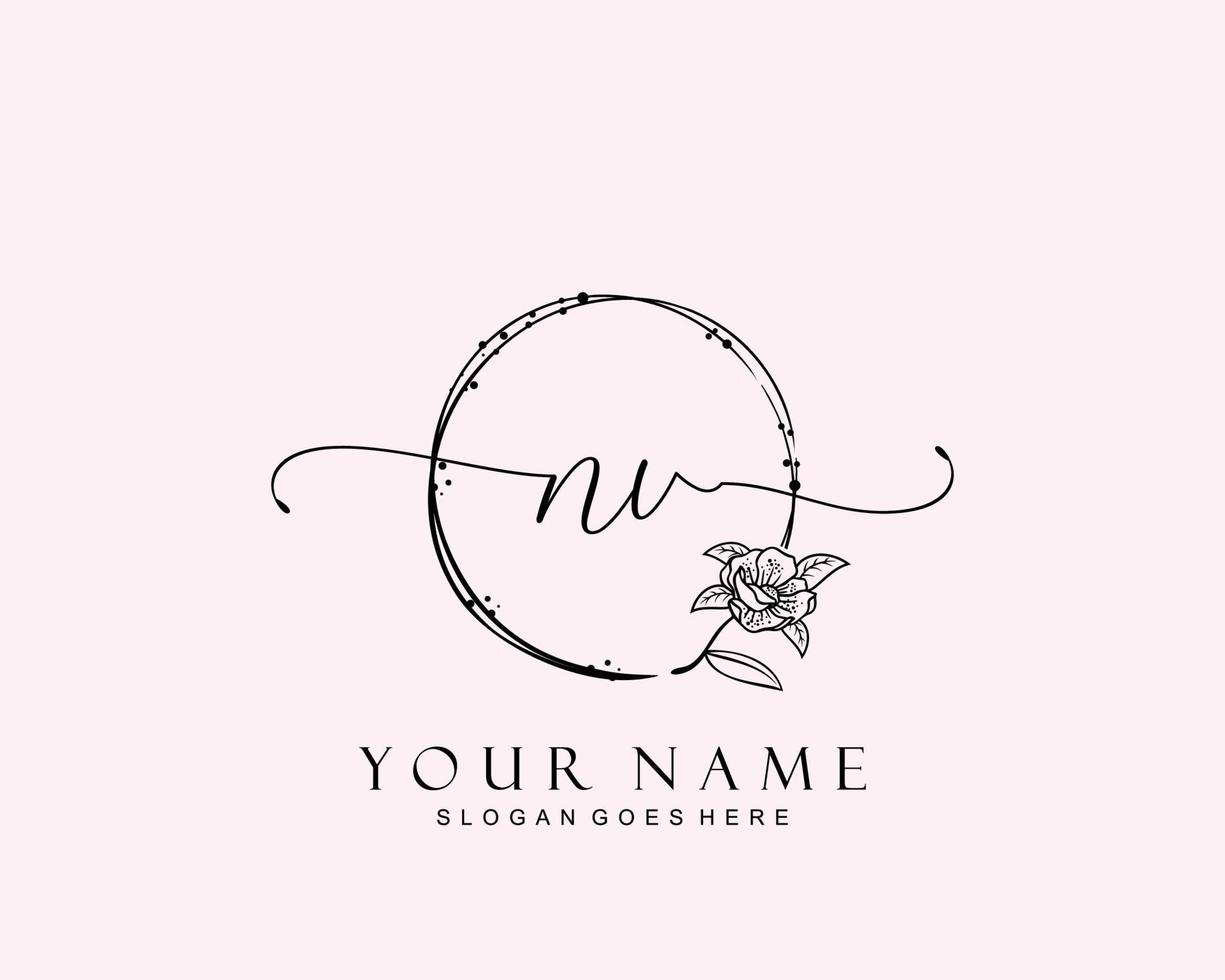 Initial NV beauty monogram and elegant logo design, handwriting logo of initial signature, wedding, fashion, floral and botanical with creative template. vector