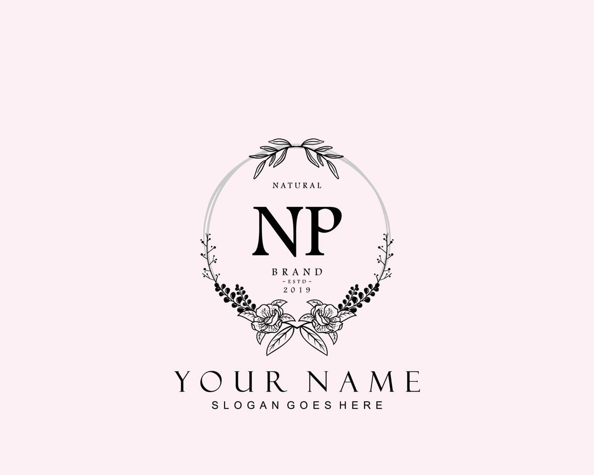 Initial NP beauty monogram and elegant logo design, handwriting logo of initial signature, wedding, fashion, floral and botanical with creative template. vector