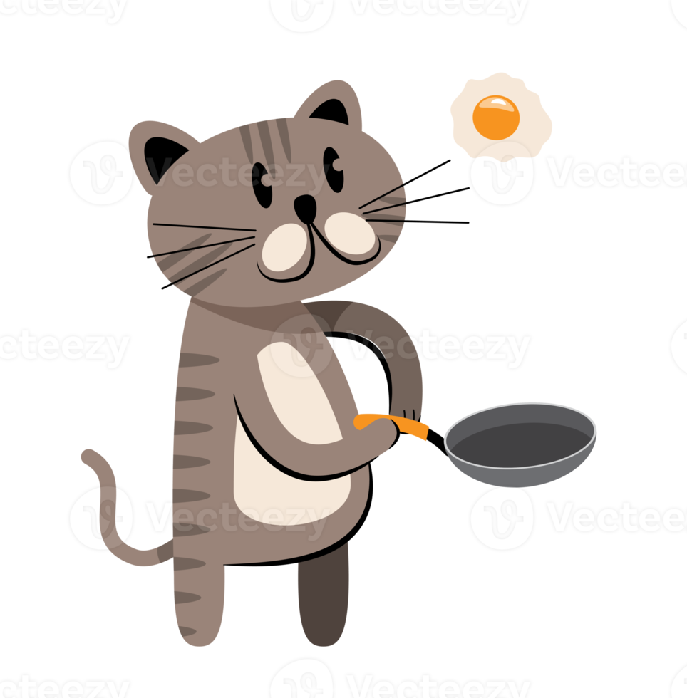 personagem de gato cozinhando com ovo frito png