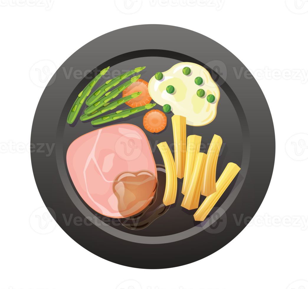 Juicy tasty steak on a black plate png