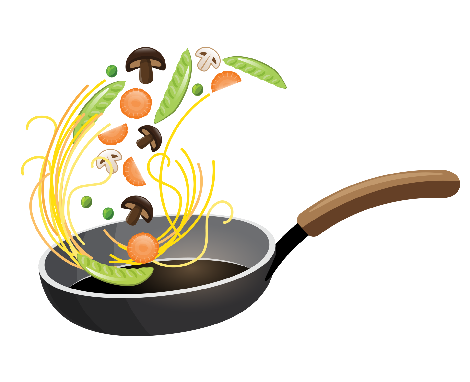 Spaghetti with vegetables cooking in a pan 17221436 png