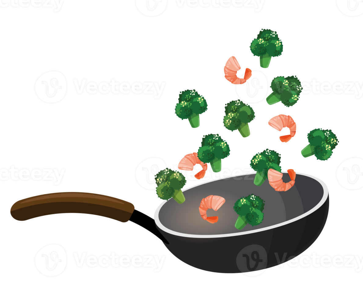 Stir fry fresh vegetables with pepper in a pan png