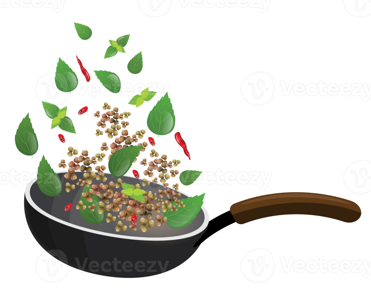 Stir fry fresh vegetables with pepper in a pan png