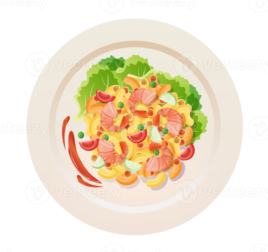 Macaroni with ingredient on plate png