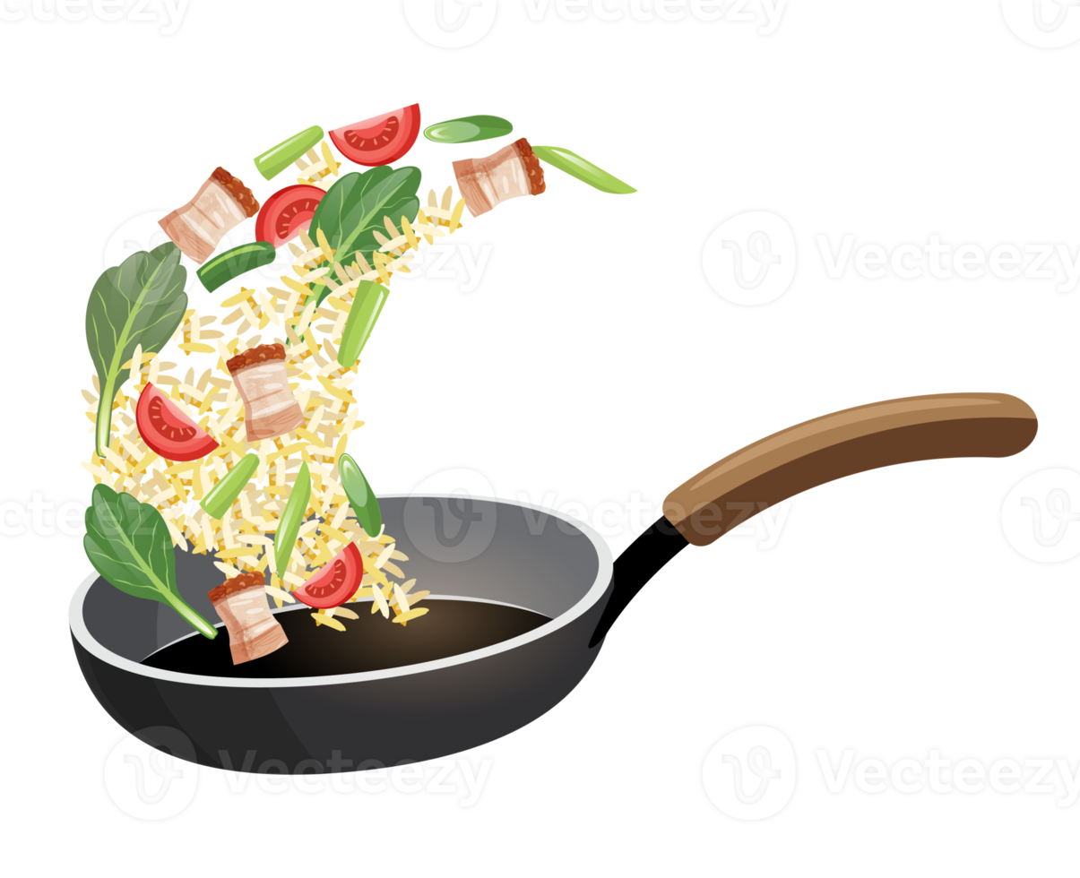 fritte riso con croccante Maiale e verdure nel un' padella png