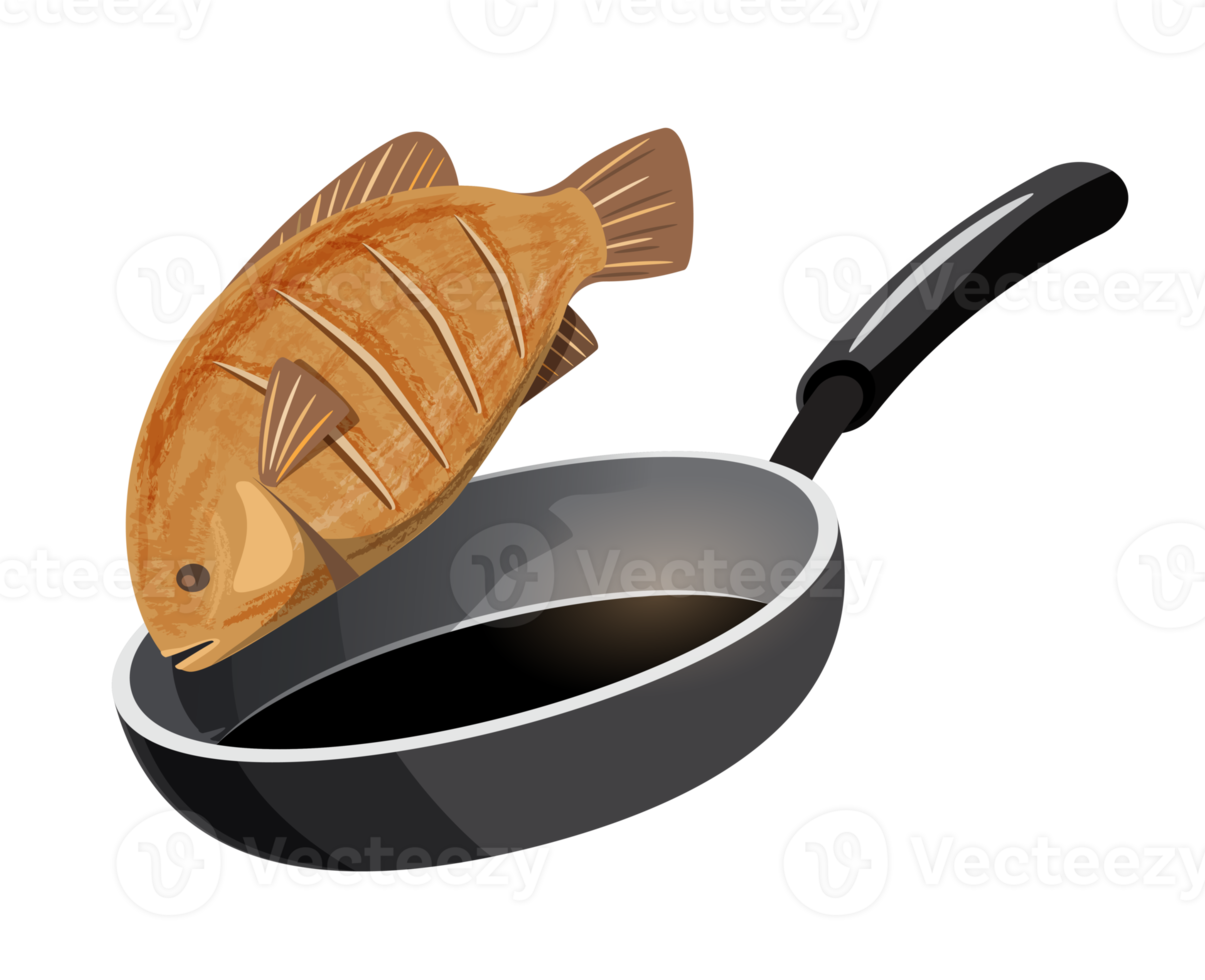 fried fish in frying pan png