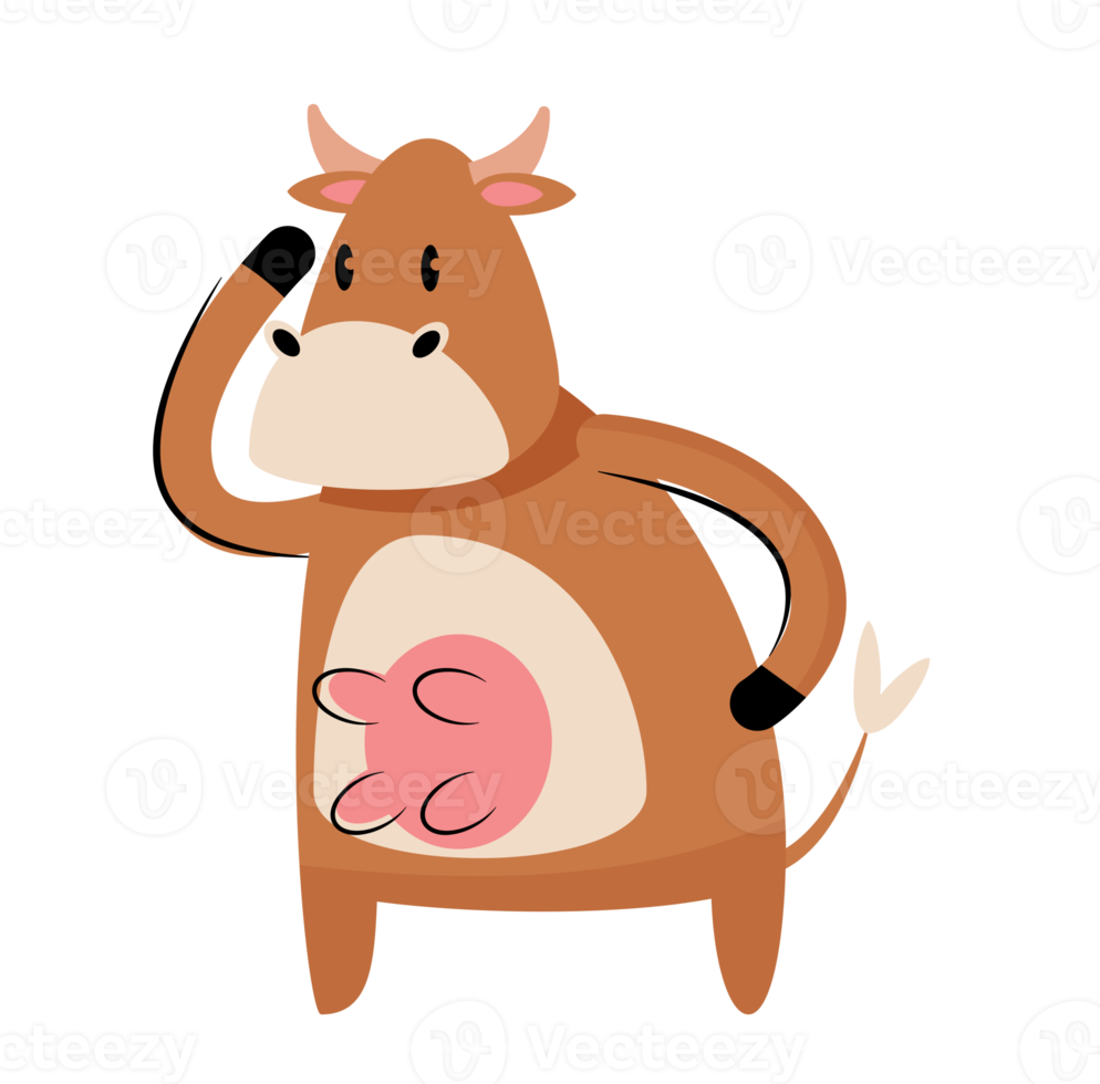 personnage de dessin animé de vache brune png