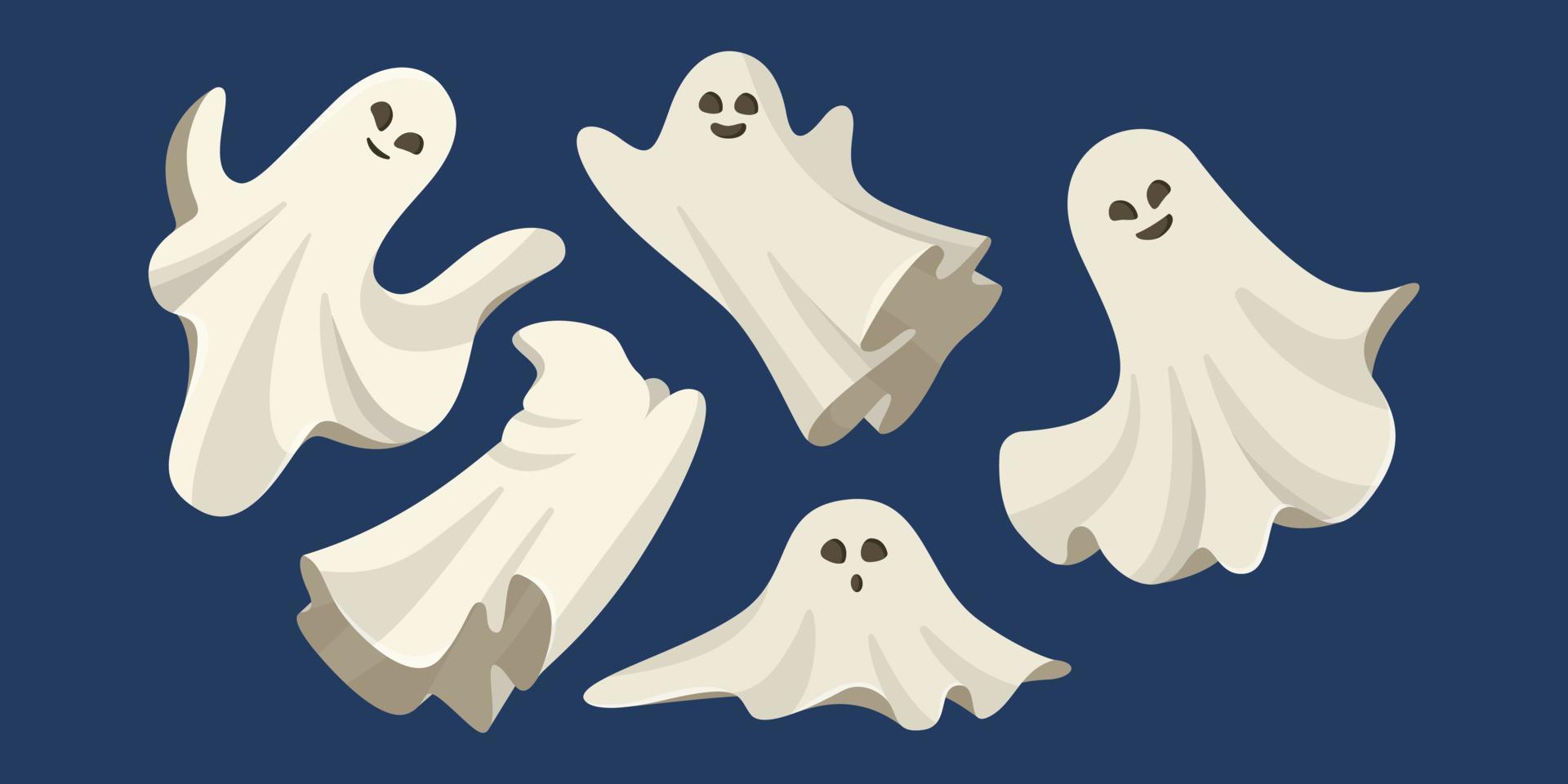 Set of funny and friendly ghost. Vector illustration