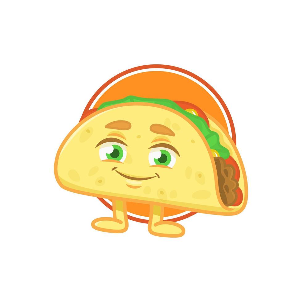 taco divertido personaje lindo, ilustración de comida de dibujos animados vector