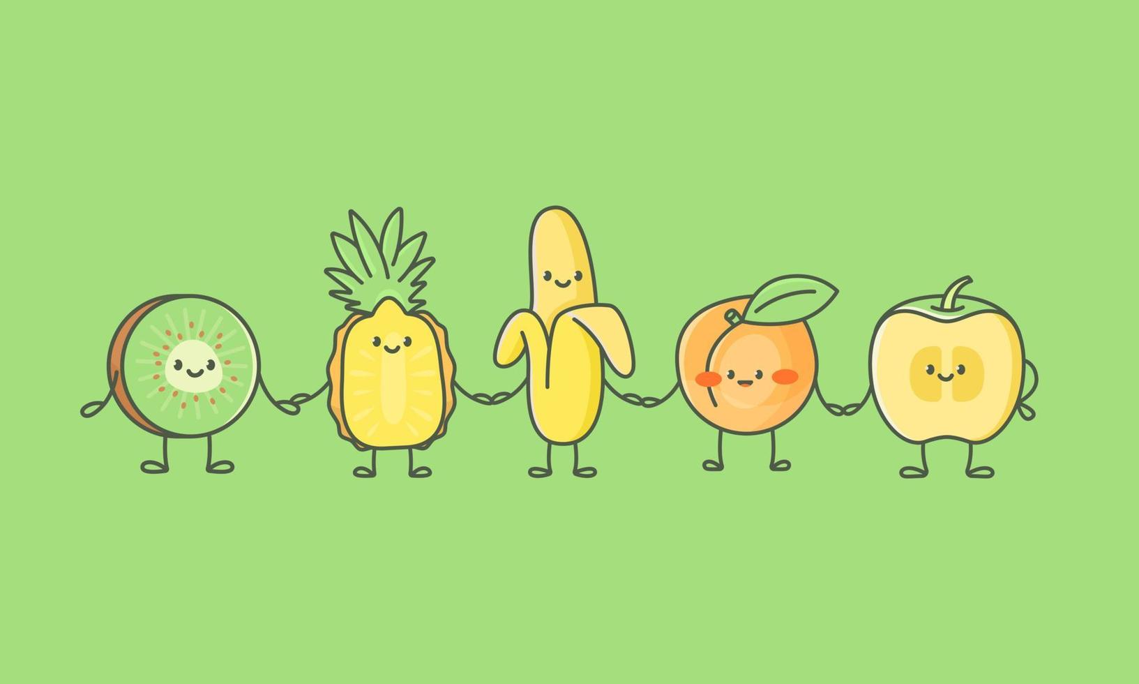 Cute fruts go hand in hand after each other. vector