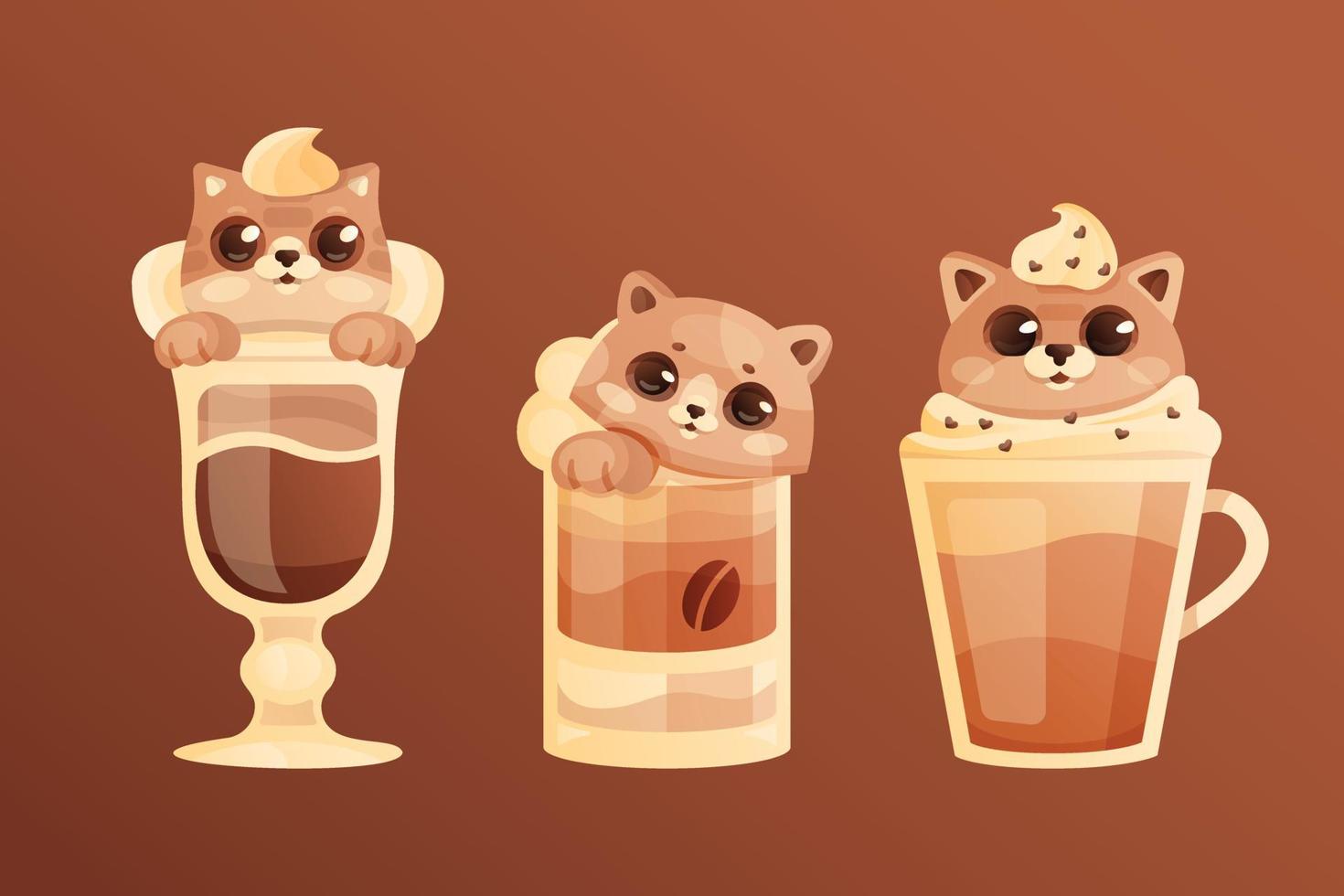 Cartoon cute cats on coffee cup illustration for kids. vector