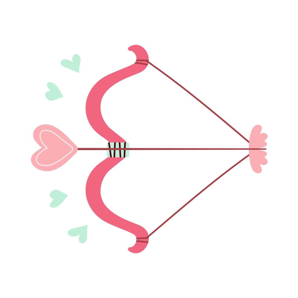 Cupid bow and arrow with a heart. Doodle in cartoon style. Valentines day. Hand drawn Vector illustration for design isolated on white background.