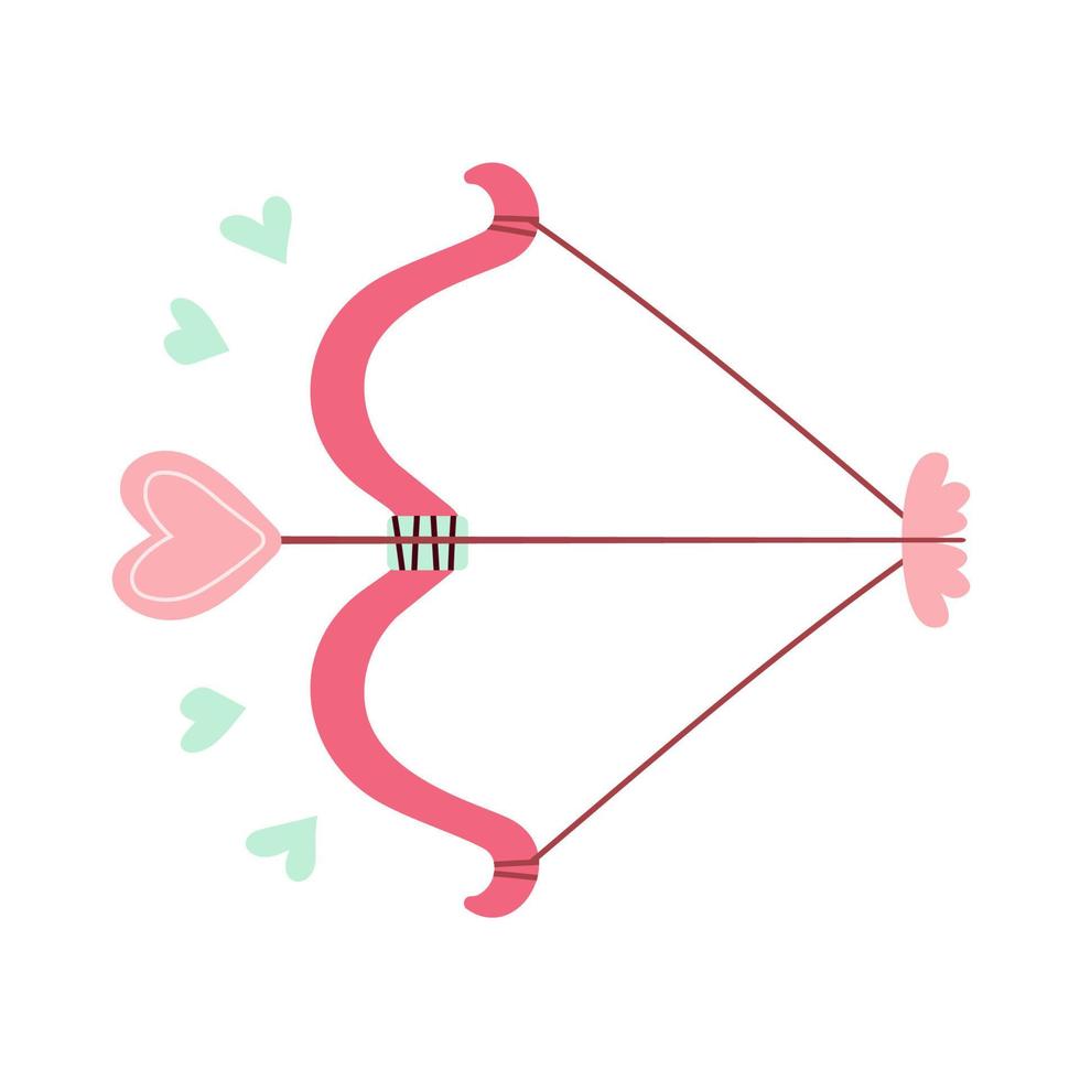 arco de cupido y flecha con corazón. garabato en estilo de dibujos animados. día de San Valentín. ilustración vectorial dibujada a mano para diseño aislado sobre fondo blanco. vector