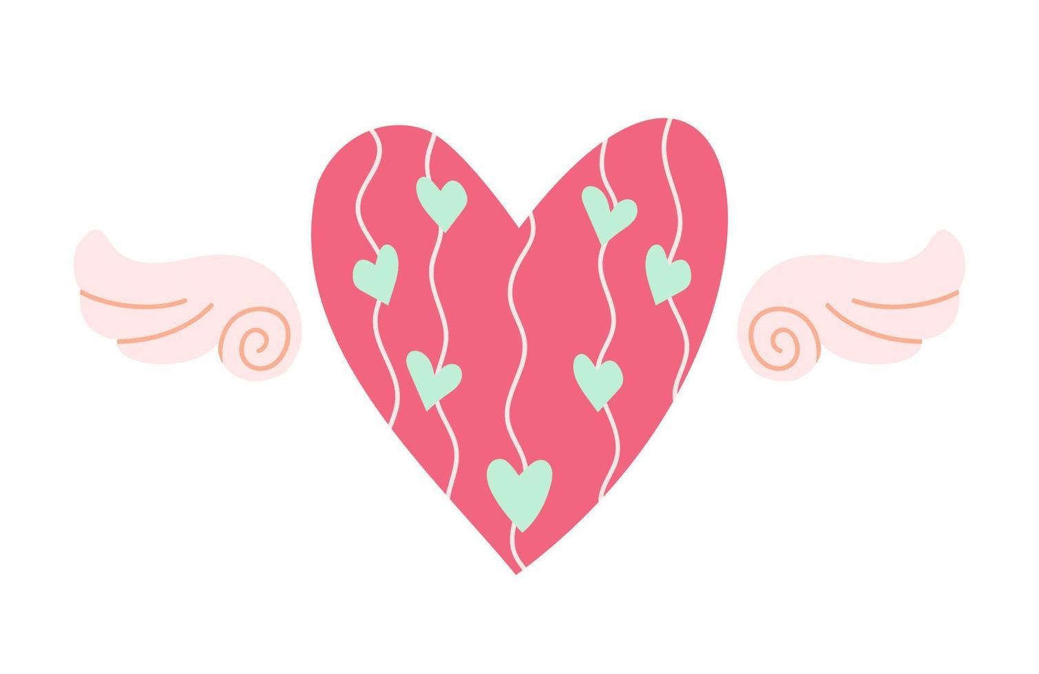 corazón de garabato con alas en estilo de dibujos animados. día de San Valentín. ilustración vectorial para diseño aislado sobre fondo blanco. vector