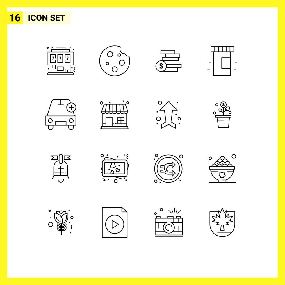 16 User Interface Outline Pack of modern Signs and Symbols of add medicine drink medical ghold Editable Vector Design Elements