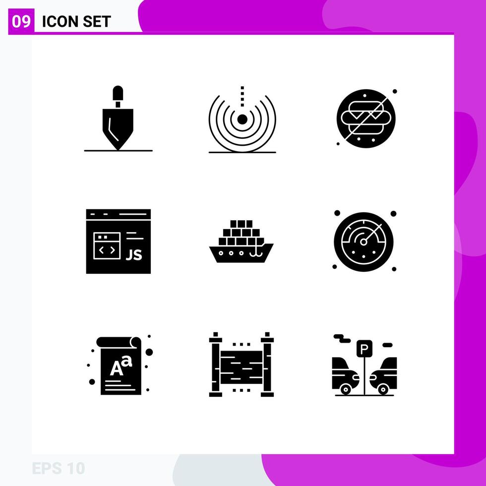 9 User Interface Solid Glyph Pack of modern Signs and Symbols of js develop wifi coding park Editable Vector Design Elements