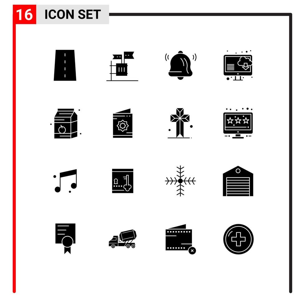 16 Solid Glyph concept for Websites Mobile and Apps drink download garbage computer notification Editable Vector Design Elements