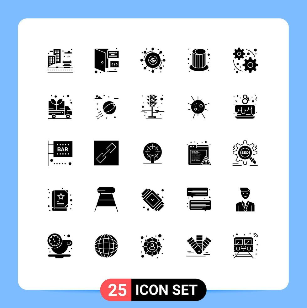 Group of 25 Solid Glyphs Signs and Symbols for development party campaign hat funds Editable Vector Design Elements