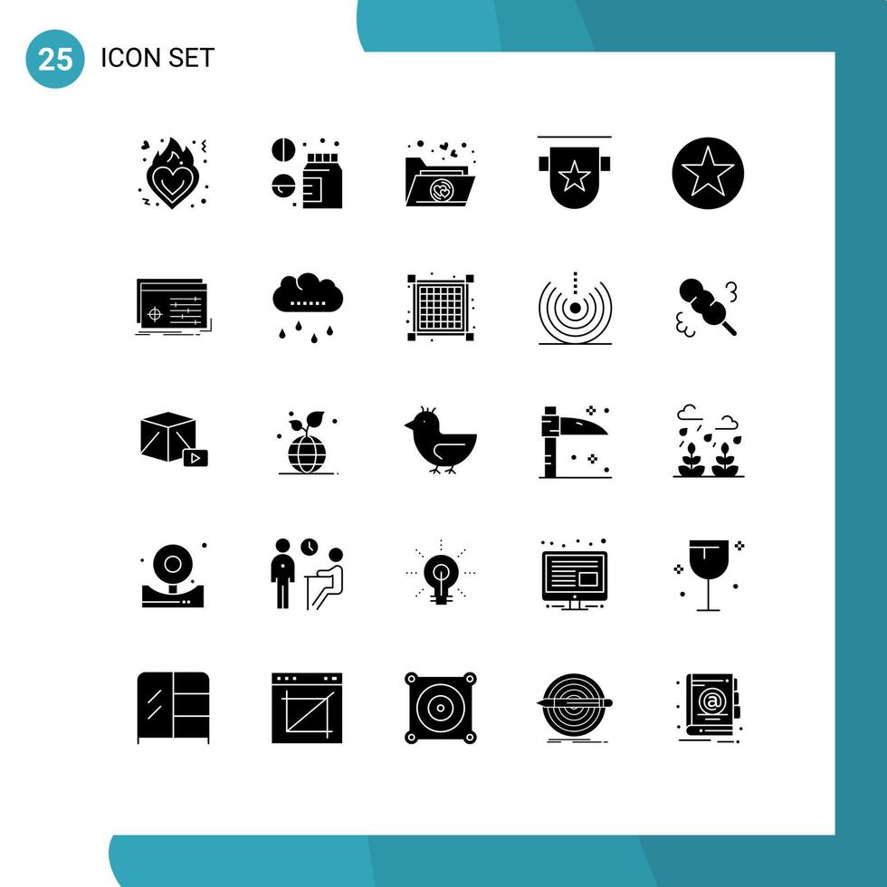 Set of 25 Modern UI Icons Symbols Signs for circle stamp favorite ribbon badges Editable Vector Design Elements