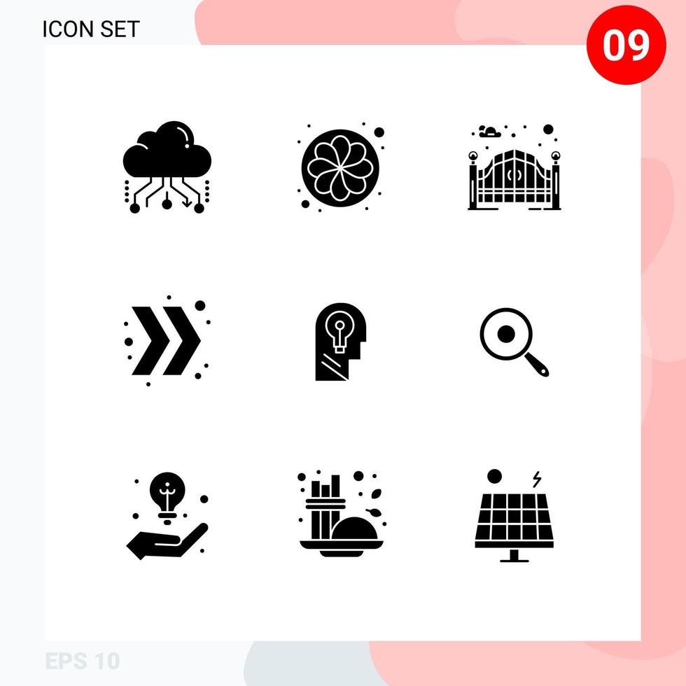 Pictogram Set of 9 Simple Solid Glyphs of head right sunflower chevron street gate Editable Vector Design Elements