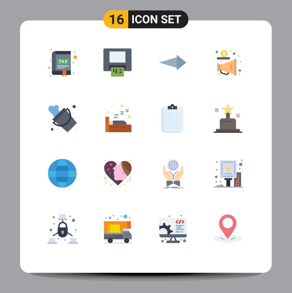 Universal Icon Symbols Group of 16 Modern Flat Colors of firefighter bucket arrow money megaphone Editable Pack of Creative Vector Design Elements
