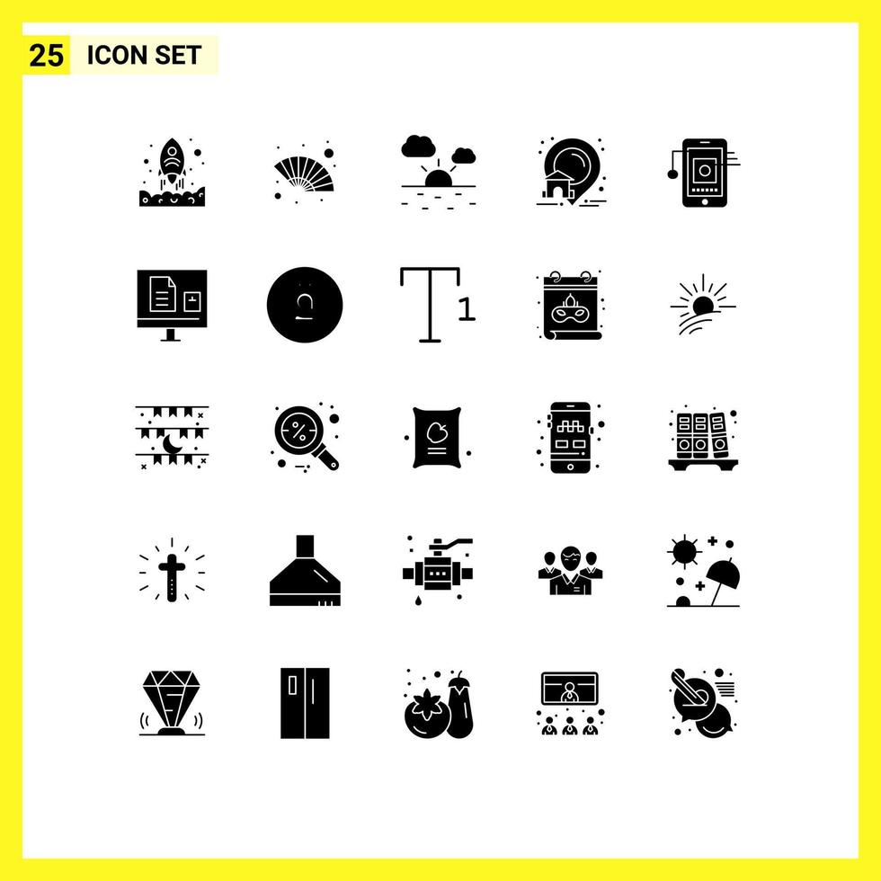 Modern Set of 25 Solid Glyphs and symbols such as hardware mobile cloud real house Editable Vector Design Elements