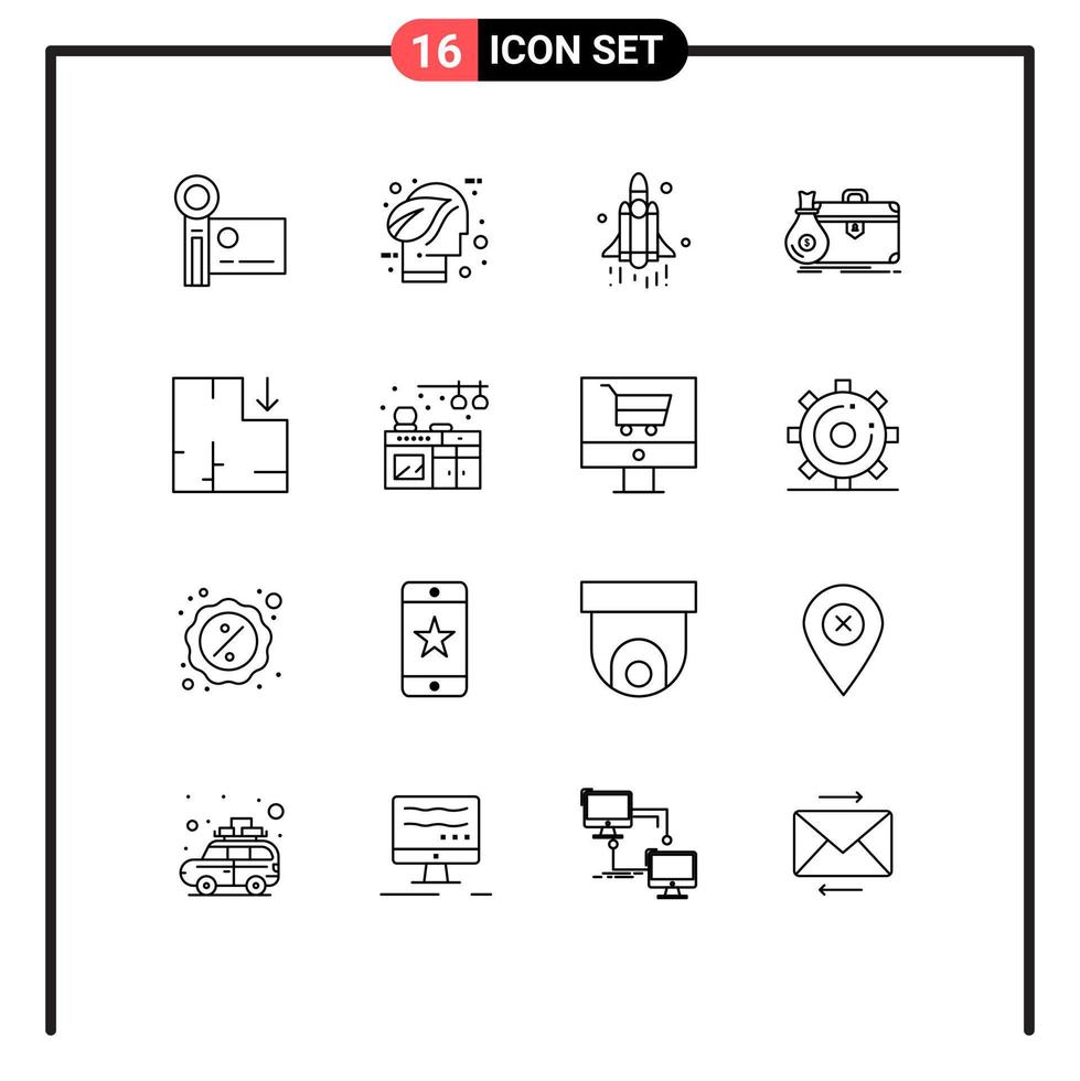 Set of 16 Commercial Outlines pack for open business green briefcase space Editable Vector Design Elements