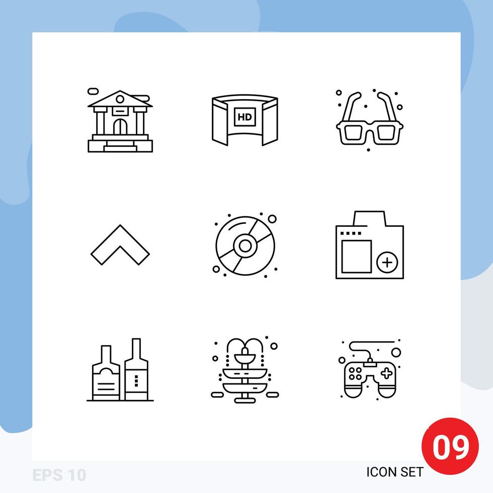 Universal Icon Symbols Group of 9 Modern Outlines of compact forward glasses up valentines day Editable Vector Design Elements