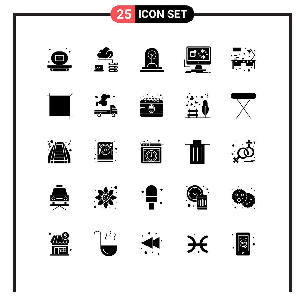 25 Universal Solid Glyphs Set for Web and Mobile Applications desk install growth application update Editable Vector Design Elements