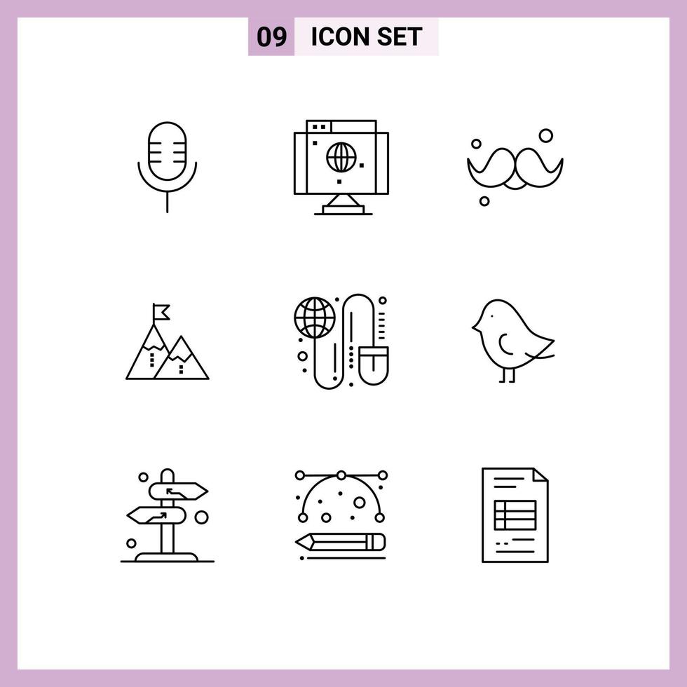 Outline Pack of 9 Universal Symbols of mission flag accessories achievement gentleman Editable Vector Design Elements