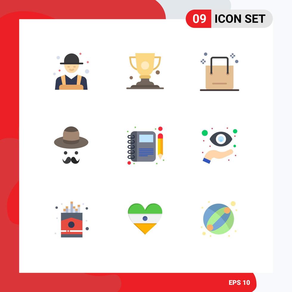 Universal Icon Symbols Group of 9 Modern Flat Colors of diary day bag brim shopping Editable Vector Design Elements