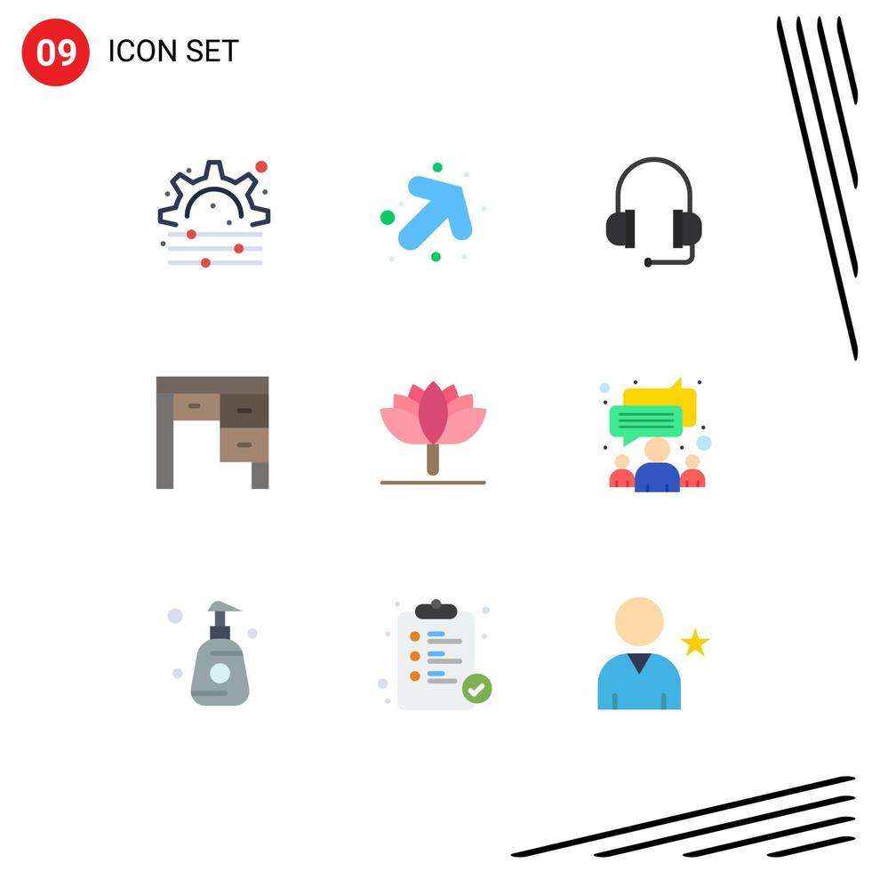 Set of 9 Modern UI Icons Symbols Signs for group tulip support spring flower interior Editable Vector Design Elements