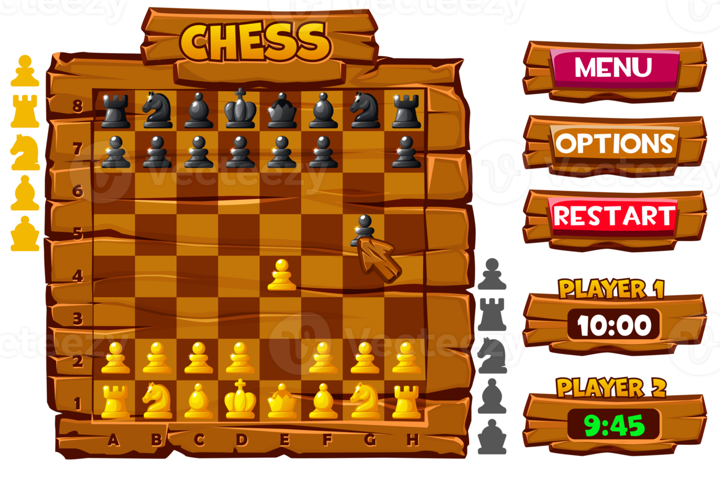 Chess game UI, interface and button set png