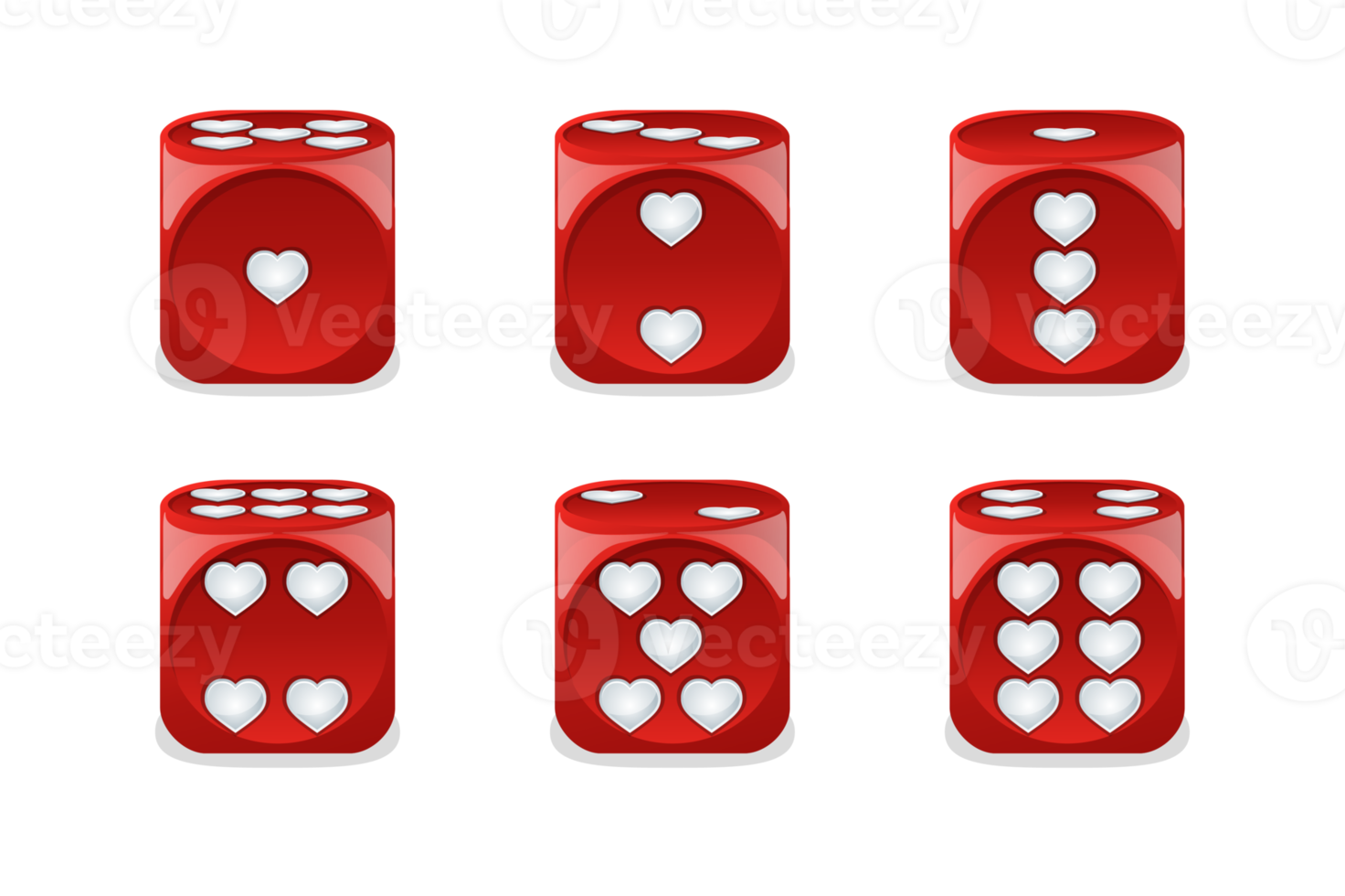 Set isolated gaming valentine dice with hearts png