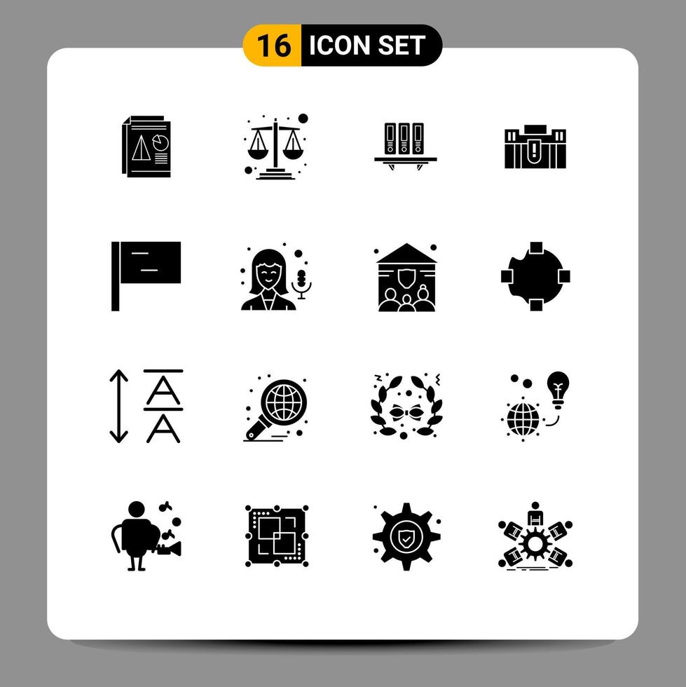 Group of 16 Modern Solid Glyphs Set for case briefcase files storage documents Editable Vector Design Elements