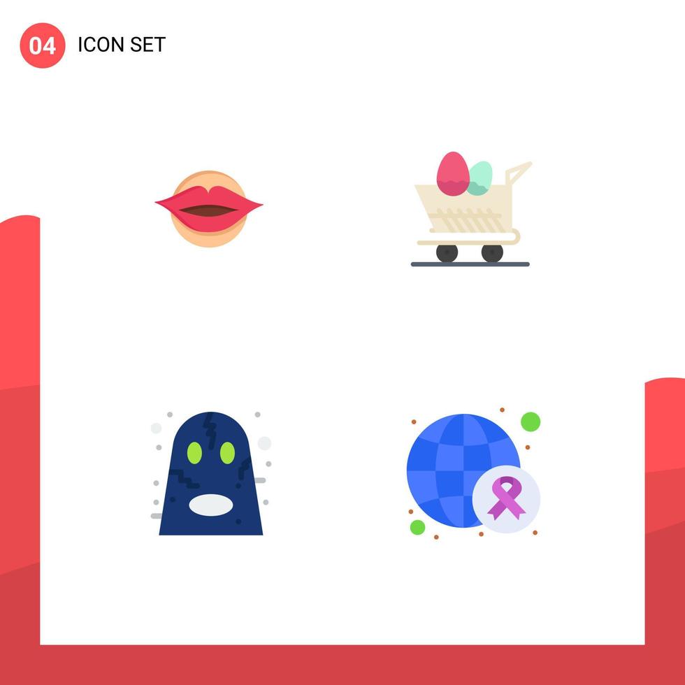 4 Flat Icon concept for Websites Mobile and Apps lips angry face trolley halloween Editable Vector Design Elements