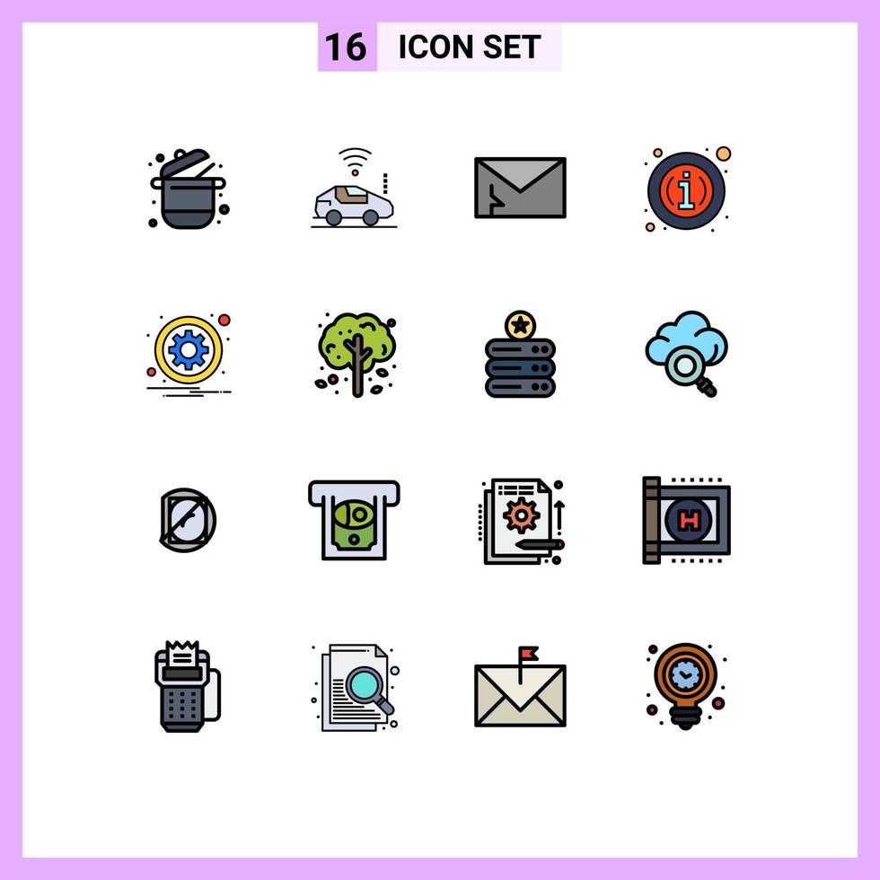 conjunto de líneas rellenas de color plano de interfaz móvil de 16 pictogramas de señal de información sobre elementos de diseño de vectores creativos editables de seguridad