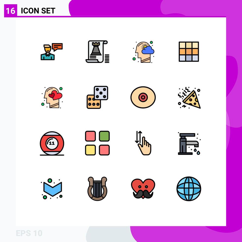 Universal Icon Symbols Group of 16 Modern Flat Color Filled Lines of basic menu planning thinking human head Editable Creative Vector Design Elements