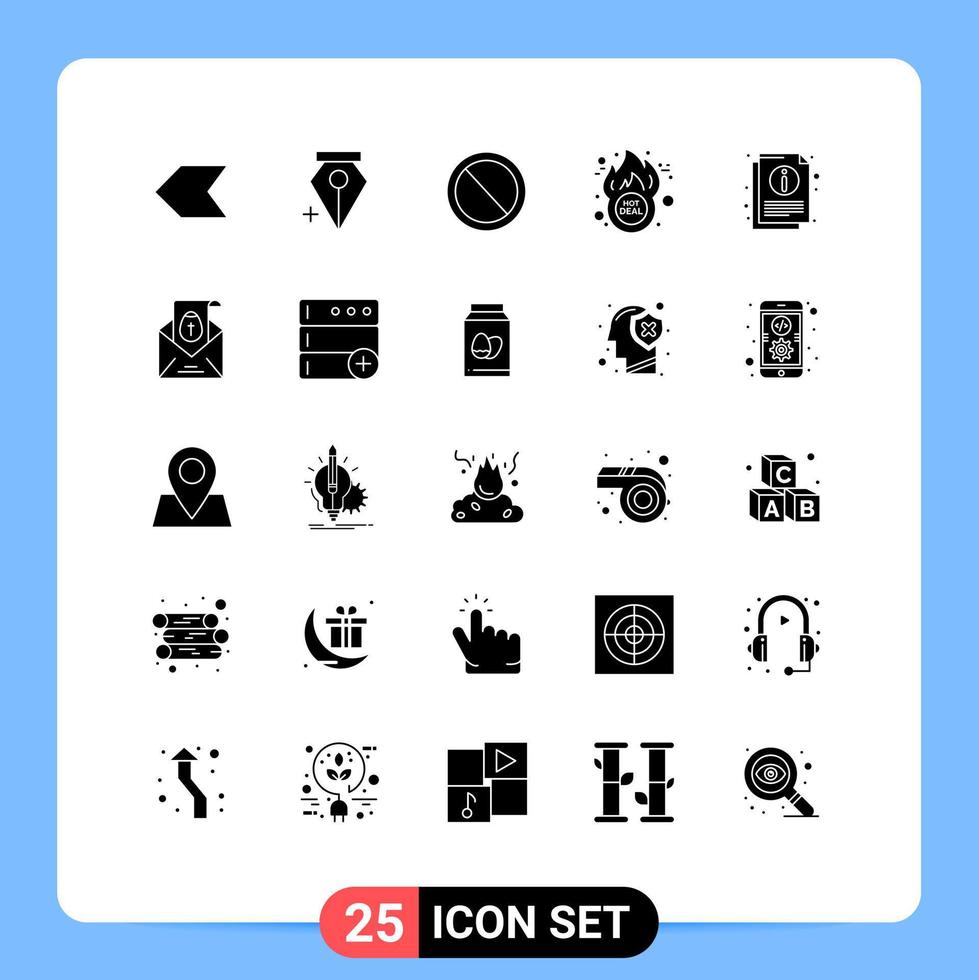 User Interface Pack of 25 Basic Solid Glyphs of document information prohibited info discount Editable Vector Design Elements